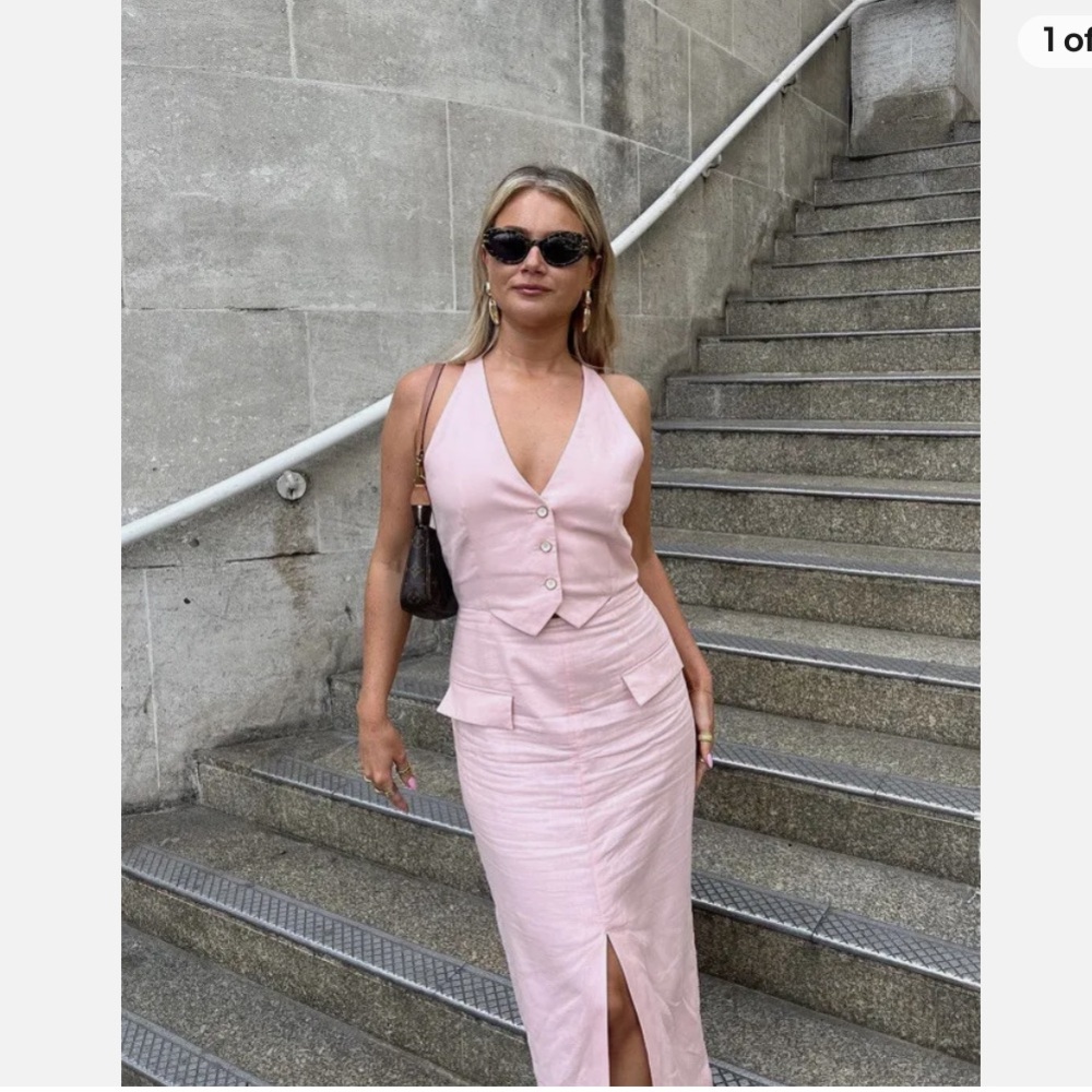 COPY - Zara Linen Pink Midi Dress